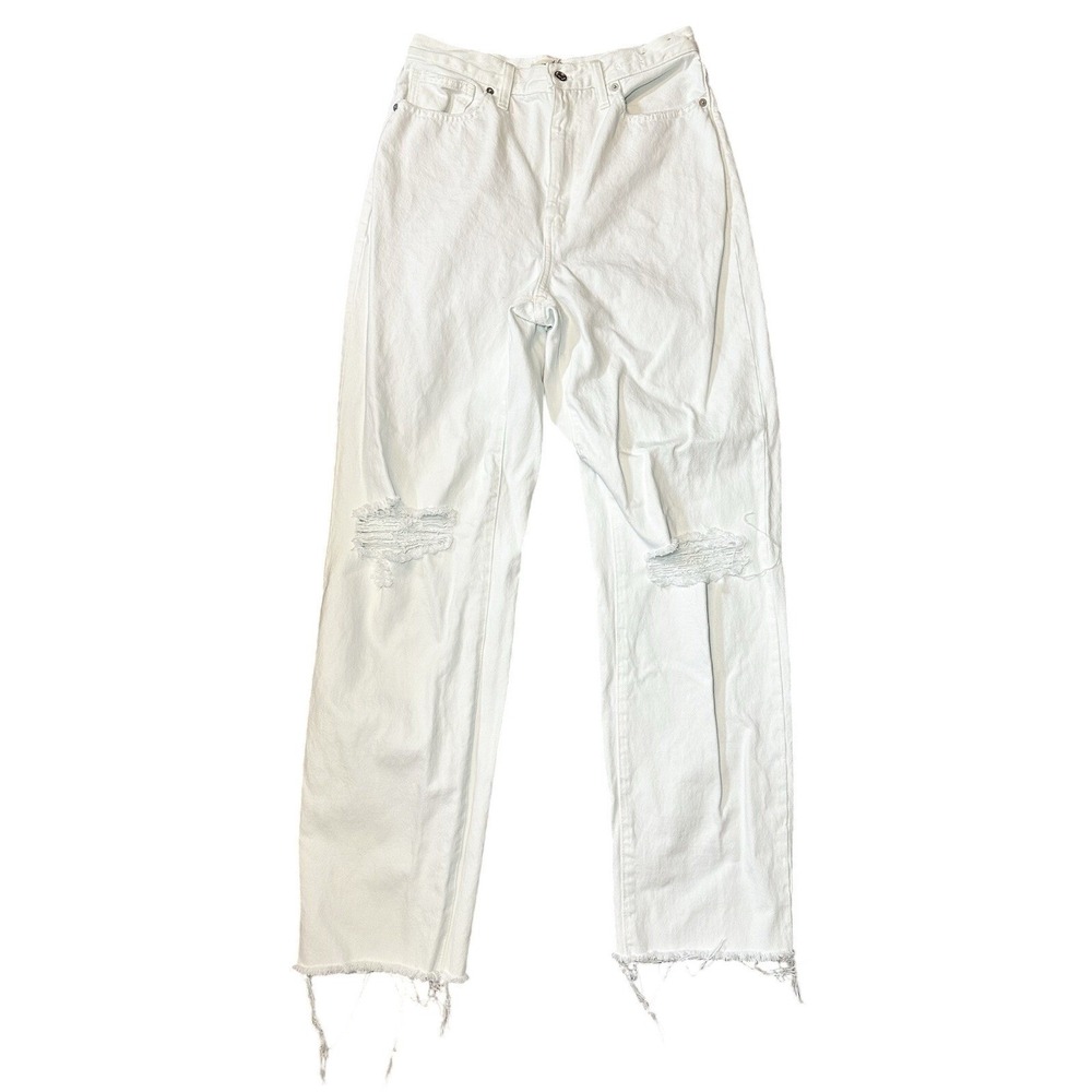 Madewell Women's 28 TALL Baggy Straight‎ White Denim Jeans Distressed Ripped